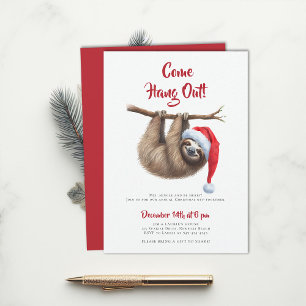 Come Hang Out Sloth Red Hat Funny Christmas Party Invitation