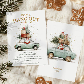 Come hang out Whimsical Santa car Christmas Party Invitation