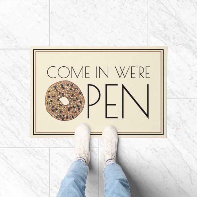 Come in We're Open Everything Bagel Bakery Cafe Doormat (Indoor)