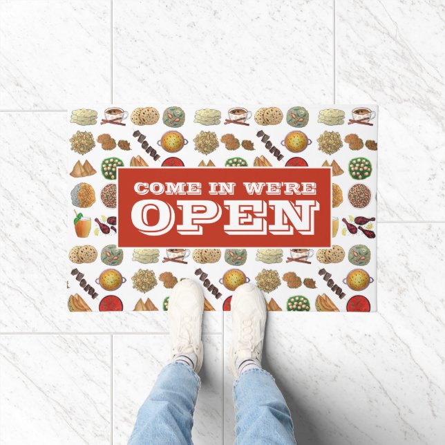 Come in We're Open Indian Restaurant Cafe Food Doormat (Indoor)