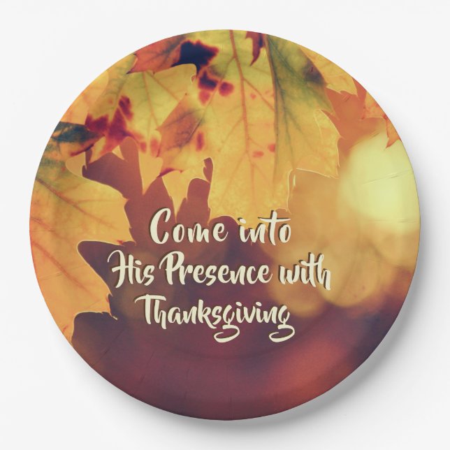 Come into His Presence with Thanksgiving Psalm 95 Paper Plate (Front)