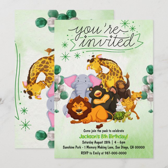 Come Join The Pack Safari Animal  Invitation (Front/Back)