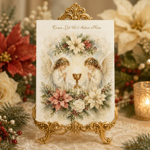 Come Let Us Adore Him Eucharistic Angel Christmas Holiday Card