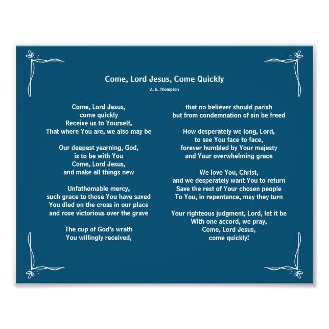 Come Lord Jesus Poem Photo Print (Front)
