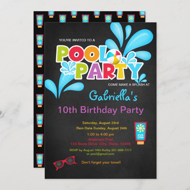 Come Make a Splash Pool Party Birthday Invitation (Front/Back)