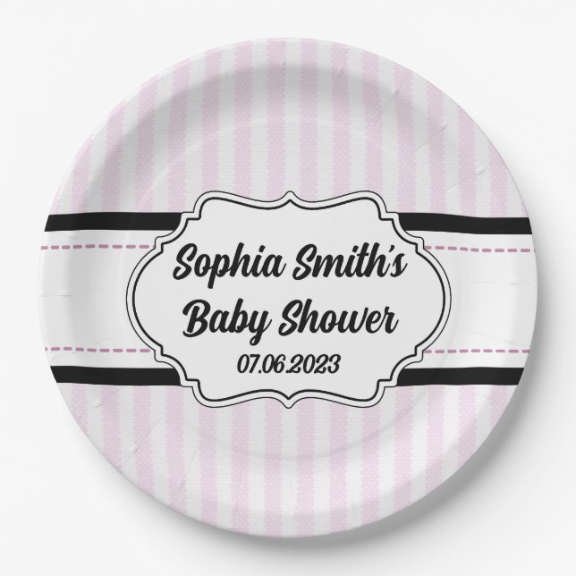 Come on Baby Lets Go Party Pink and Black Doll Paper Plate (Front)