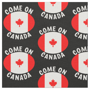Come On Canada Red White Maple Flag on Black  Fabric