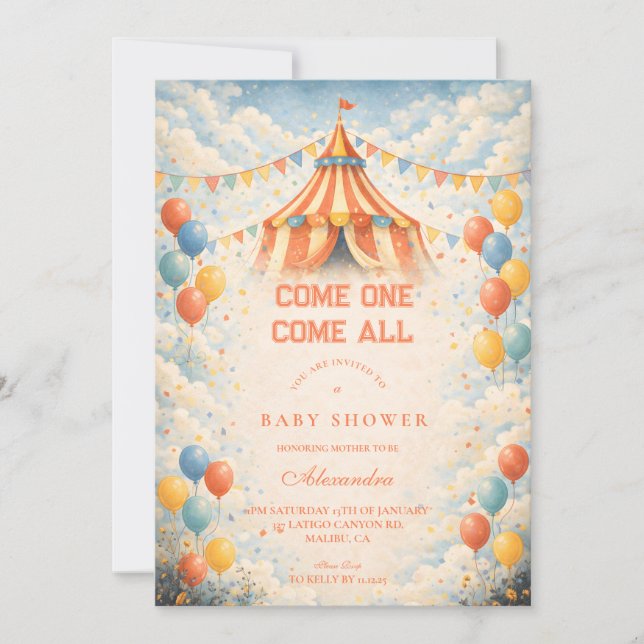 Come One Come All Circus Baby Shower Invitation (Front)