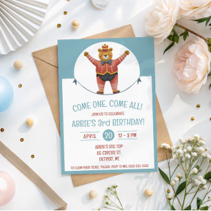 Come One, Come All! Circus Bear Birthday Party Invitation