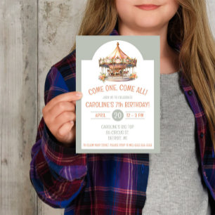 Come One, Come All! Circus Carousel Birthday Party Invitation