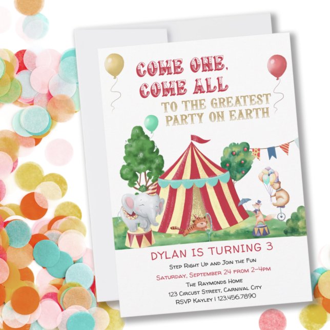 Come One Come All Circus Themed Kids Birthday Invitation (Creator Uploaded)