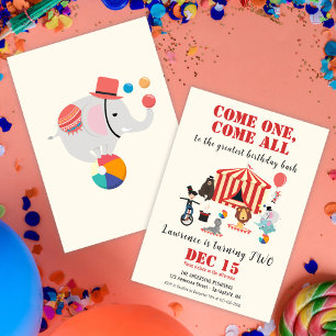Come One Come All Modern Circus Carnival Birthday Invitation