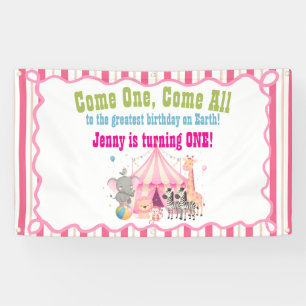 Come One Come All Pink 1st Circus Birthday Banner