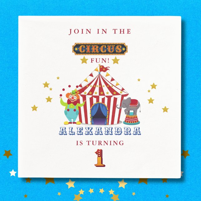 Come One, Come All Red Big Top Circus 1st Birthday Napkin (Creator Uploaded)