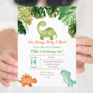 Come party like a dinosaur birthday invitation