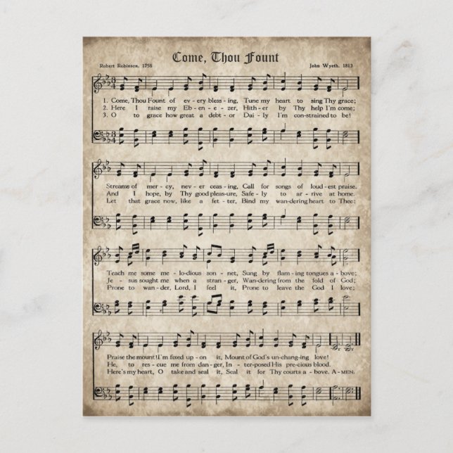Come, Thou Fount Vintage Hymn Postcard (Front)
