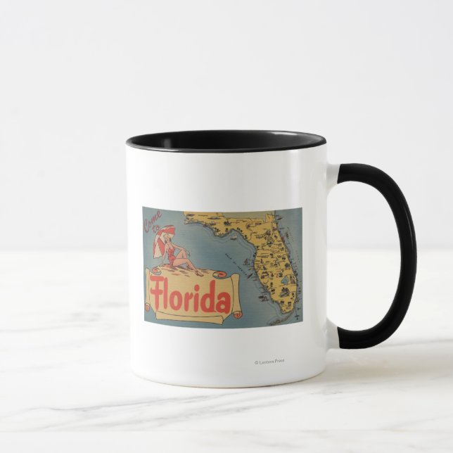 Come to Florida Map of the State, Pin-Up Girl Mug (Right)