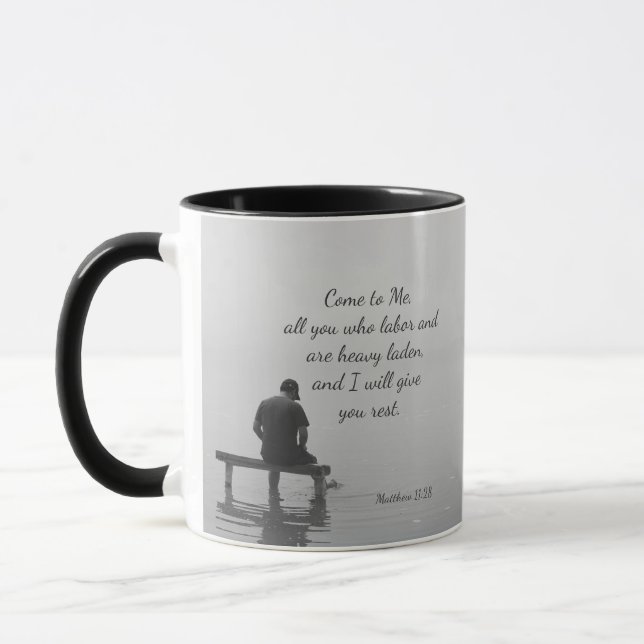 Come to Me, I will give you rest, Matt 11:28 Mug (Left)