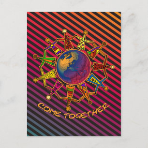 Come Together People   stripes black harmony Postcard