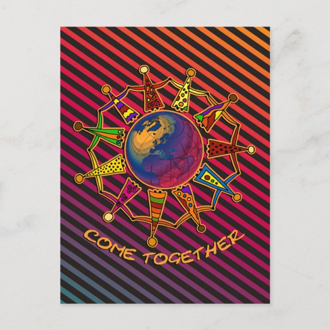 Come Together People | stripes black harmony Postcard (Front)