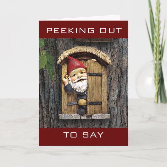 "COMEDIC GNOME SAYS HOME FOR THE HOLIDAY" HOLIDAY CARD (Front)