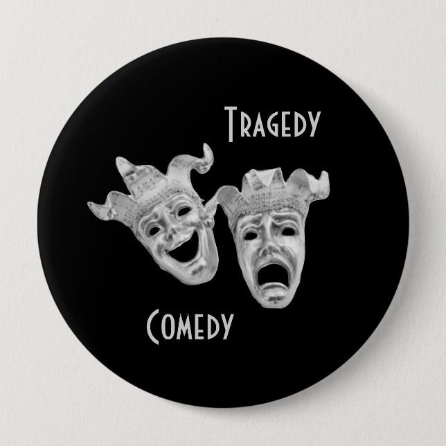 Comedy and Tragedy Masks Silver Theatre 10 Cm Round Badge (Front)