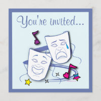 Comedy and Tragedy Masks Theatre Birthday Invites