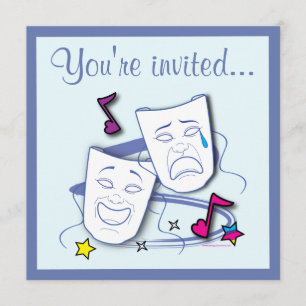 Comedy and Tragedy Masks Theatre Birthday Invites