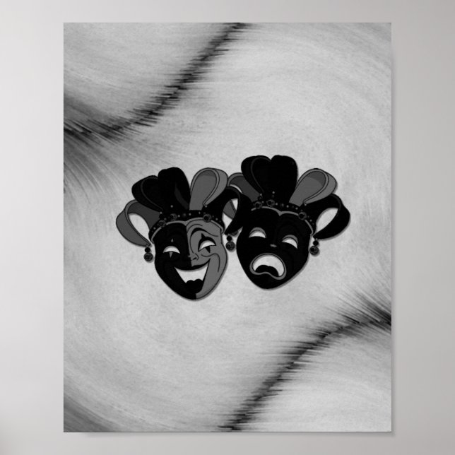 Comedy and Tragedy Theater Jester Masks Silver Poster (Front)