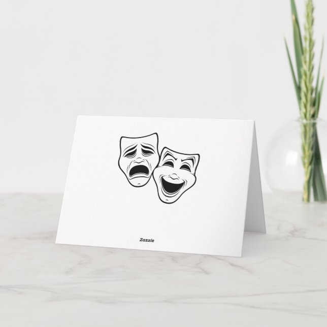 Comedy And Tragedy Theater Masks Black Line Card (Back)