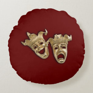 Comedy and Tragedy Theatre  Dark Red Round Cushion