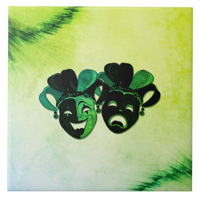  Comedy and Tragedy Theatre Design Green Ceramic Tile (Front)