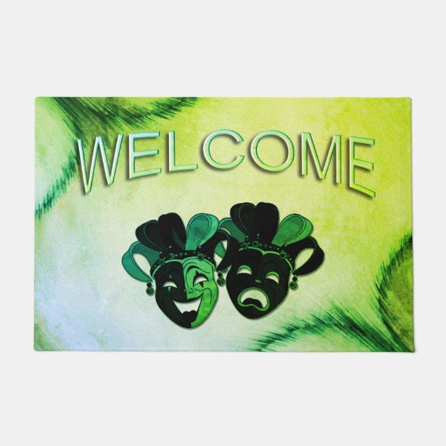  Comedy and Tragedy Theatre Design Green Doormat (Front)