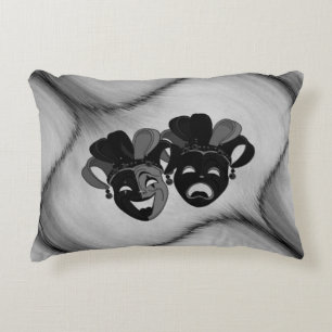 Comedy and Tragedy Theatre Jester Masks Silver Decorative Cushion