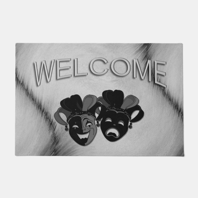 Comedy and Tragedy Theatre Jester Masks Silver Doormat (Front)