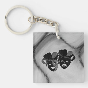 Comedy and Tragedy Theatre Jester Masks Silver Key Ring