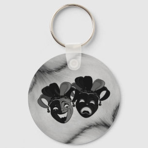 Comedy and Tragedy Theatre Jester Masks Silver Key Ring