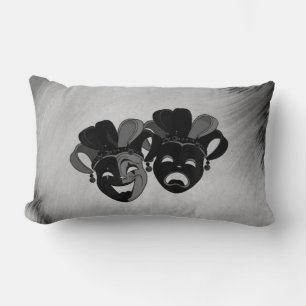 Comedy and Tragedy Theatre Jester Masks Silver Lumbar Cushion