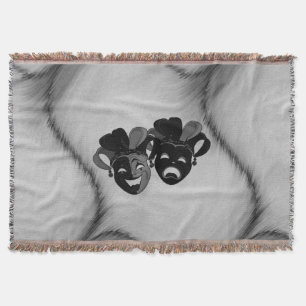 Comedy and Tragedy Theatre Jester Masks Silver Throw Blanket