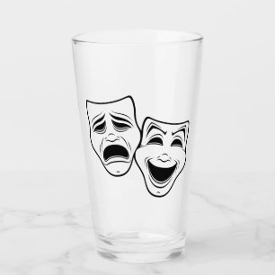 Comedy And Tragedy Theatre Masks Black Line Glass