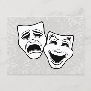 Comedy And Tragedy Theatre Masks Black Line Holiday Postcard