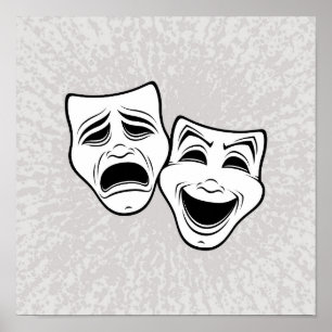 Comedy And Tragedy Theatre Masks Black Line Poster