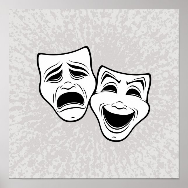 Comedy And Tragedy Theatre Masks Black Line Poster (Front)