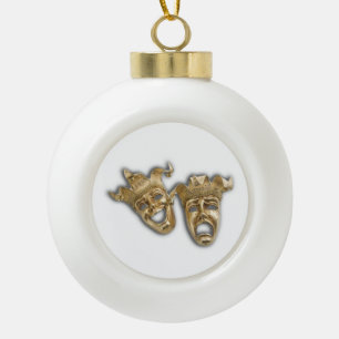 Comedy and Tragedy Theatre Masks Ceramic Ball Christmas Ornament