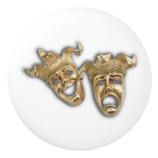 Comedy and Tragedy Theatre Masks Ceramic Knob (Front)