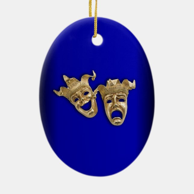 Comedy and Tragedy Theatre Masks Cobalt Ceramic Tree Decoration (Back)