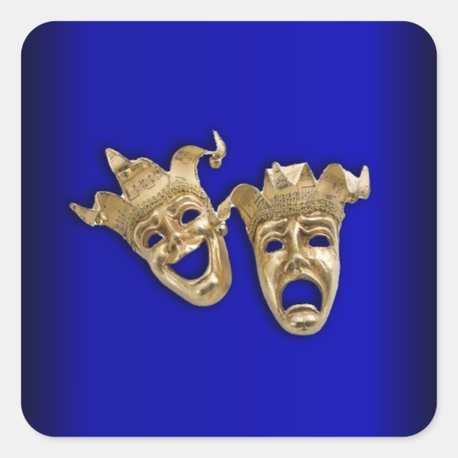 Comedy and Tragedy Theatre Masks Cobalt Square Sticker (Front)