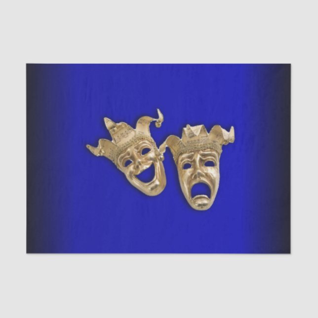 Comedy and Tragedy Theatre Masks Cobalt Tissue Paper (Front)