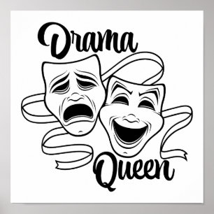 Comedy And Tragedy Theatre Masks Drama Queen Black Poster