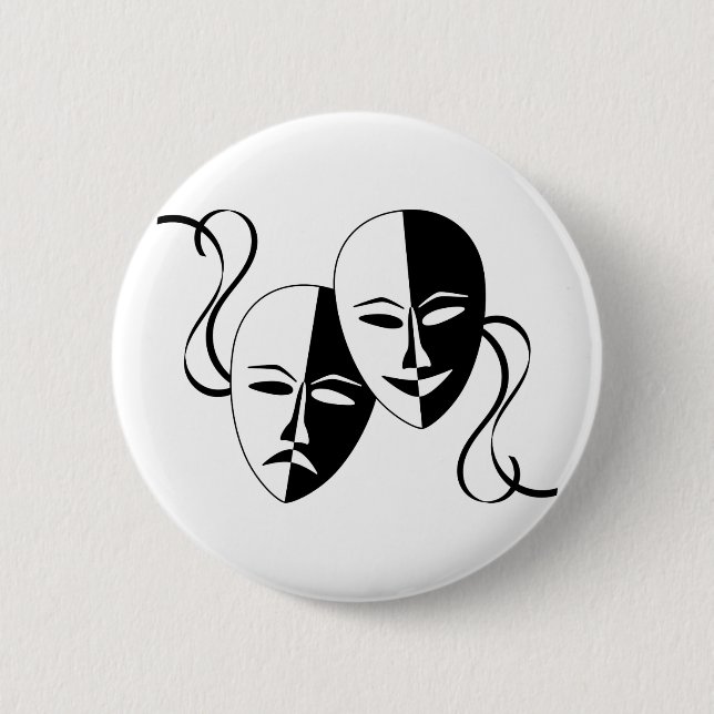 Comedy and Tragedy Theatre Masks/Faces 6 Cm Round Badge (Front)
